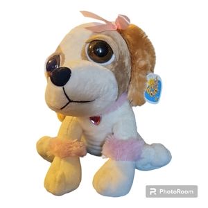 Bright Eyes Puppy Pink Heart Plush Floppy Ear White Tan